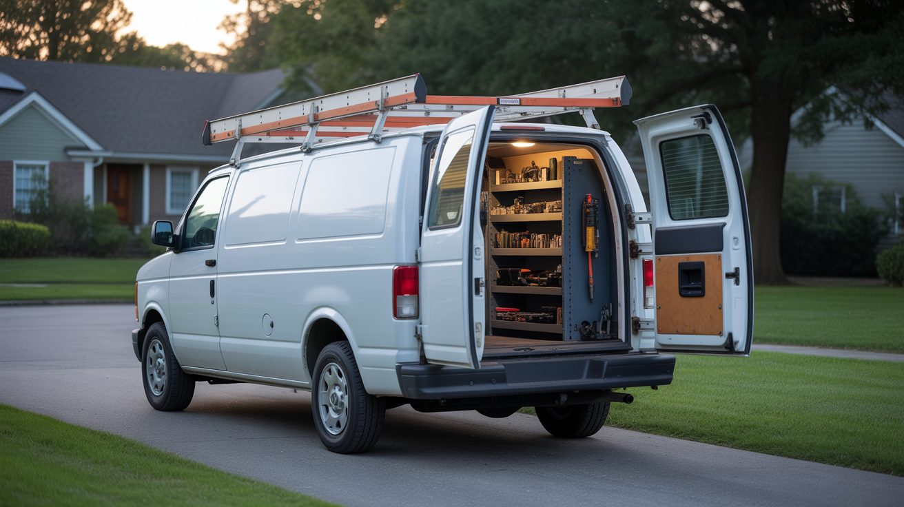 Unmarked service van staged near a property in Sunshine Coast
